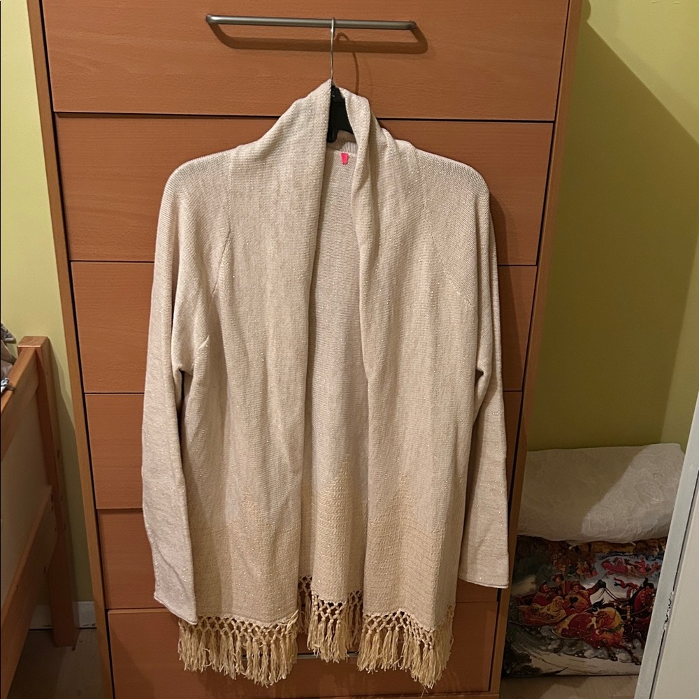 Lilly pulitzer Sugar Beige Cardigan with Fringe